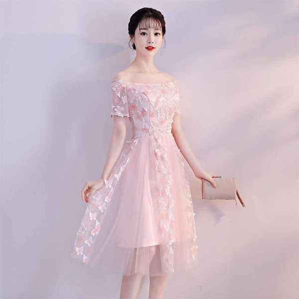 Planet Gates New Pink Elegant Cocktail Dress Strapless Short Sleeves Appliques A-line Simple Knee-length Party Formal Vestidos