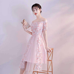 Planet Gates New Pink Elegant Cocktail Dress Strapless Short Sleeves Appliques A-line Simple Knee-length Party Formal Vestidos