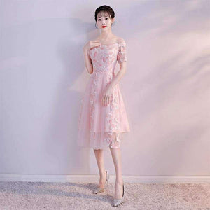 Planet Gates New Pink Elegant Cocktail Dress Strapless Short Sleeves Appliques A-line Simple Knee-length Party Formal Vestidos