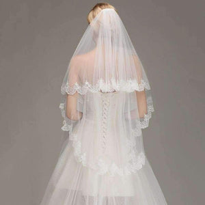 Planet Gates New Real picture 1.5 Meters Two Layers Ivory Lace Appliques Long Elegant Wedding Bridal Veils Wedding Accessories With Comb