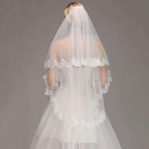 Planet Gates New Real picture 1.5 Meters Two Layers Ivory Lace Appliques Long Elegant Wedding Bridal Veils Wedding Accessories With Comb