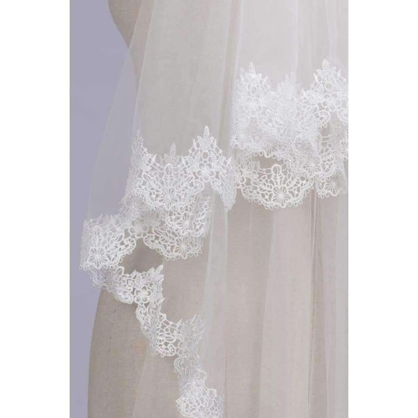Planet Gates New Real picture 1.5 Meters Two Layers Ivory Lace Appliques Long Elegant Wedding Bridal Veils Wedding Accessories With Comb
