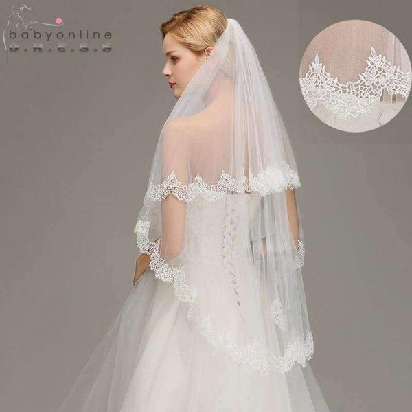 Planet Gates New Real picture 1.5 Meters Two Layers Ivory Lace Appliques Long Elegant Wedding Bridal Veils Wedding Accessories With Comb