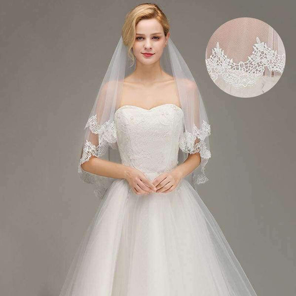 Planet Gates New Real picture 1.5 Meters Two Layers Ivory Lace Appliques Long Elegant Wedding Bridal Veils Wedding Accessories With Comb
