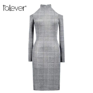 Planet Gates New Sexy Off Shoulder Dress Women Long Sleeve O-Neck Autumn Office Lady Dresses Fashion French Velvet Female Slim Dress Talever