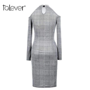 Planet Gates New Sexy Off Shoulder Dress Women Long Sleeve O-Neck Autumn Office Lady Dresses Fashion French Velvet Female Slim Dress Talever