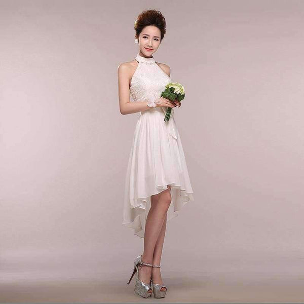 Planet Gates New sleeveless Halter white color Ankle-Length bride girls Bridesmaid dresses