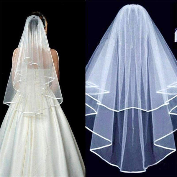 Planet Gates New White Veus De Noiva Veils Two-Layer 1.5m Ribbon Edge Brides Veil Comb Luxury Wedding Accessories VTS-031