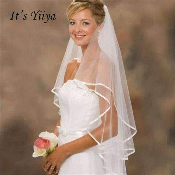Planet Gates New White Veus De Noiva Veils Two-Layer 1.5m Ribbon Edge Brides Veil Comb Luxury Wedding Accessories VTS-031