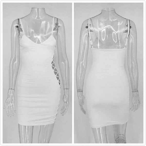 Planet Gates New Women Dress Sexy Straps Side Lace Up Dress Women Clubwear Bandage Party Dresses Hollow Out clothes