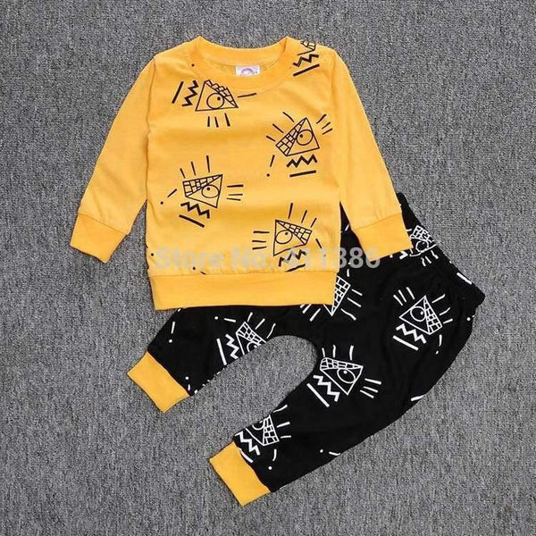 Planet Gates Newborn baby boy clothes baby clothes unisex yellow  color long-sleeved shirt+ pants 2 pcs. bebe girl clothing set ST205