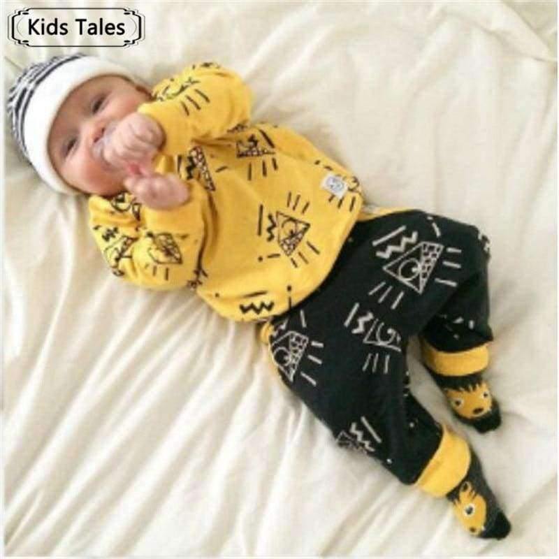 Planet Gates Newborn baby boy clothes baby clothes unisex yellow  color long-sleeved shirt+ pants 2 pcs. bebe girl clothing set ST205