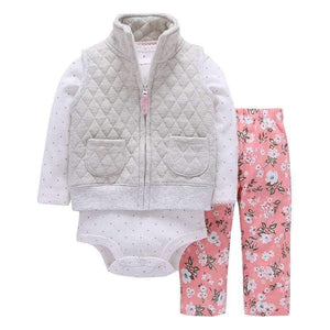 Planet Gates Newborn Baby boy Girls 3 Pieces Set Clothes Hooded Zipper Full Sleeve Open flowers Coat+Full Sleeve Bodysuits+Pants