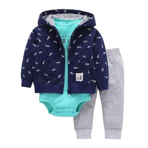 Planet Gates Newborn Baby boy Girls 3 Pieces Set Clothes Hooded Zipper Full Sleeve Open flowers Coat+Full Sleeve Bodysuits+Pants