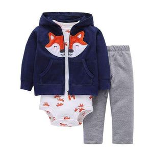 Planet Gates Newborn Baby boy Girls 3 Pieces Set Clothes Hooded Zipper Full Sleeve Open flowers Coat+Full Sleeve Bodysuits+Pants