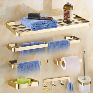 Planet Gates Newly Brass Bathroom Accessories Set, Gold Square Toilet Brush Holder,Paper Holder,Towel Bar,Towel Holder, bathroom Hardware set
