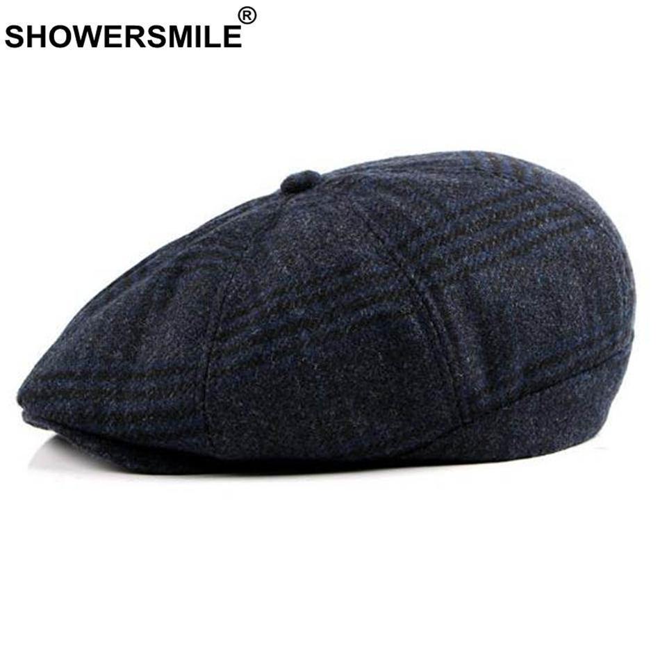 Planet Gates Newsboy Caps Men Navy Wool Octagonal Cap Male Casual Vintage Flat Hat Newsboy Warm Autumn Winter