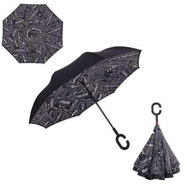Planet Gates Newspaper Reverse Folding Double Layer Inverted Chuva Umbrella Self Stand Inside Out Rain Protection C-Hook Hands For Car