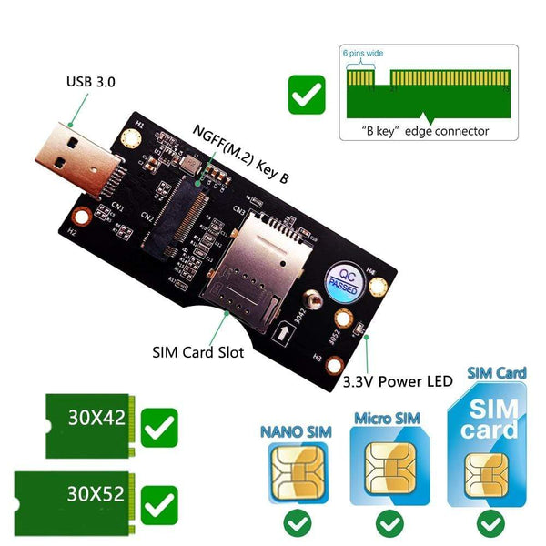 Planet Gates NGFF M.2 Key B to USB 3.0 Adapter Converter Card Board Desktop PC Add on Card SIM Slot for 3G/4G/5G Module M.2 to USB Riser Card