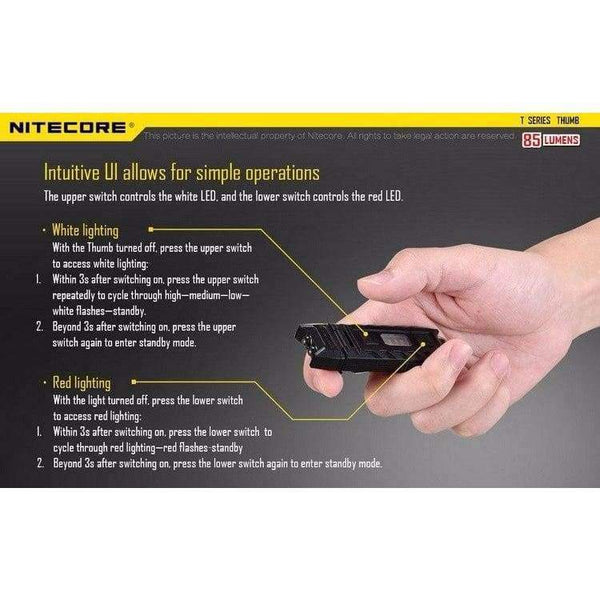 Planet Gates NITECORE THUMB USB Rechargeable High Performance 2xLED Light Handy Versatile Tiltable Worklight Outdoor Camping White+Red Light