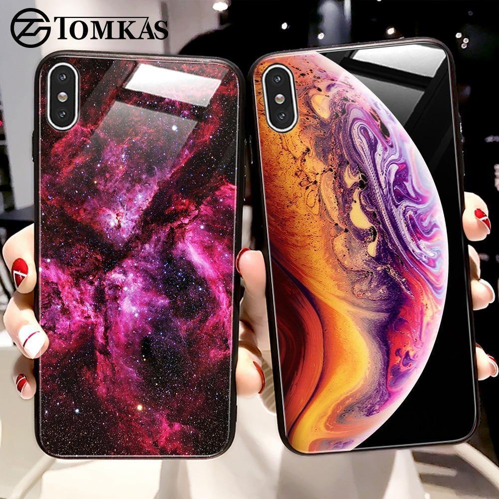 Planet Gates No 1 / for iPhone XS MAX TOMKAS Luxury Space Cover Case for iPhone X XS MAX XR XS Glass Silicone Phone Case for iPhone 7 8 Plus Cases for iPhone 6 S 6s
