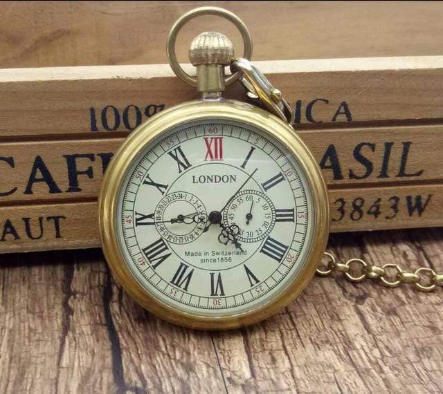 Planet Gates London Pocket & fob Watches Mechanical Watch Hand Wind Skeleton Mens Pocket Watch With Chain Xmas Gift Box