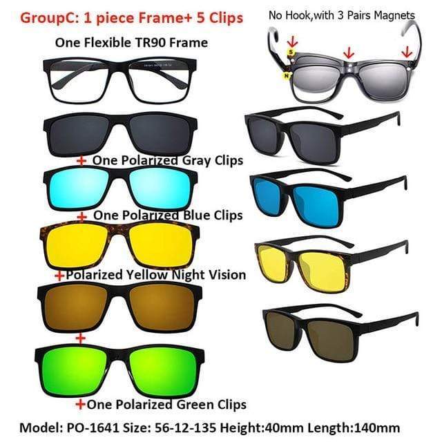 Planet Gates 5 in 1 Clip On Sunglasses Men Polarized Magnet Glasses Magnetic Clips Prescription Optical Frame Spectacle Women Reading