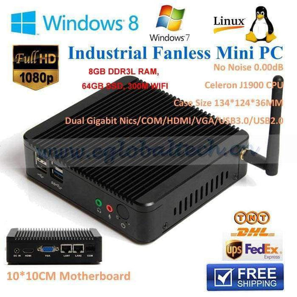 Planet Gates NO SSD / NO RAM Smallest Industralia Fanless Mini Pc Intel J1900 2GHz Quad Core With Com Port Win7 / Linux / Windows Desktop Computers Mini PCs