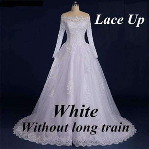 Planet Gates No train Lace up / 6 Vestido De Noiva Beaded Appliqued Long Sleeve Lace Wedding Dress 2018 Boat Neck Wedding Dress