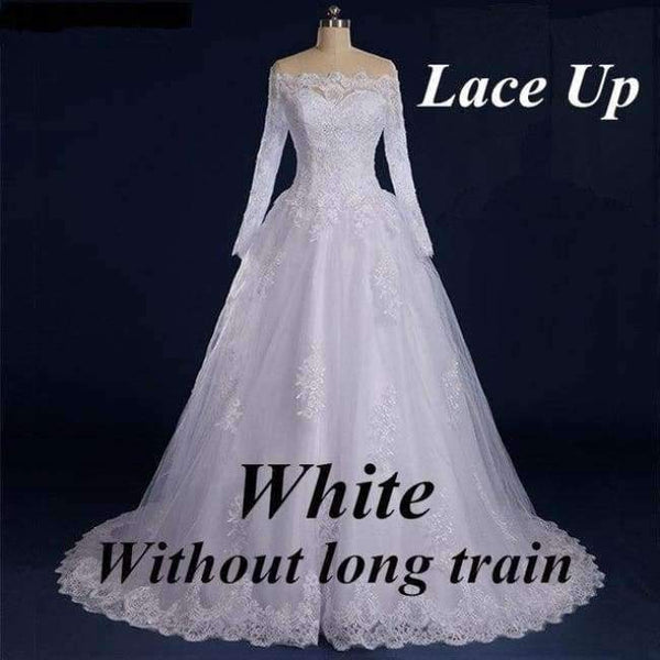 Planet Gates No train Lace up / 6 Vestido De Noiva Beaded Appliqued Long Sleeve Lace Wedding Dress 2018 Boat Neck Wedding Dress