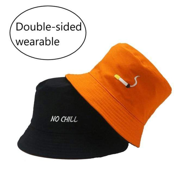 Planet Gates NoChill / M(56-58CM) Double Sided Wear Dense Embroidery Backwoods Panama Bucket Hat Men Women Outdoors Street Beach Fisherman Caps Harajuku Style YC2