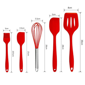 Non-stick Silicone Kitchen Utensils Set Red Turner Whisk Spatula Food Brush Heat Resistant Kitchen Gadgets Cooking Tools Set