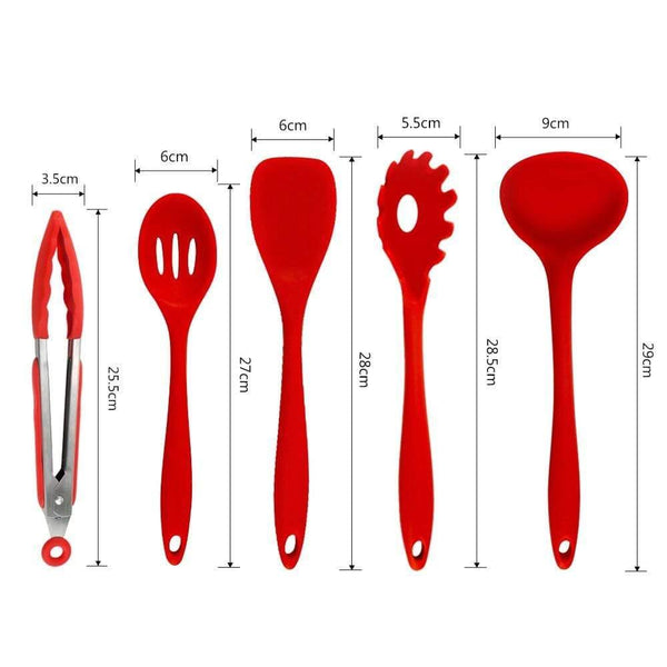 Non-stick Silicone Kitchen Utensils Set Red Turner Whisk Spatula Food Brush Heat Resistant Kitchen Gadgets Cooking Tools Set