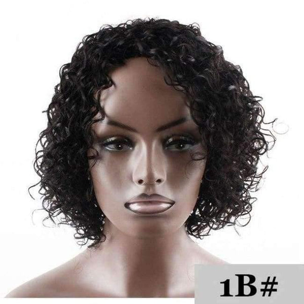 Planet Gates None Lace / 10inches / #1B Short Human Hair Wigs For Black Women 150% Density Side Part hair extensions Wigs Brazilian Remy Afro Kinky Curly Wigs KEMY HAIR