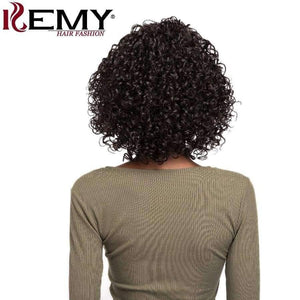 Planet Gates None Lace / 10inches / #2 Short Human Hair Wigs For Black Women 150% Density Side Part hair extensions Wigs Brazilian Remy Afro Kinky Curly Wigs KEMY HAIR