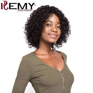 Planet Gates None Lace / 10inches / #2 Short Human Hair Wigs For Black Women 150% Density Side Part hair extensions Wigs Brazilian Remy Afro Kinky Curly Wigs KEMY HAIR