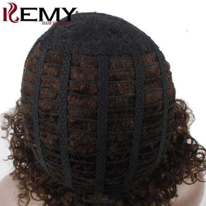 Planet Gates None Lace / 10inches / #2 Short Human Hair Wigs For Black Women 150% Density Side Part hair extensions Wigs Brazilian Remy Afro Kinky Curly Wigs KEMY HAIR