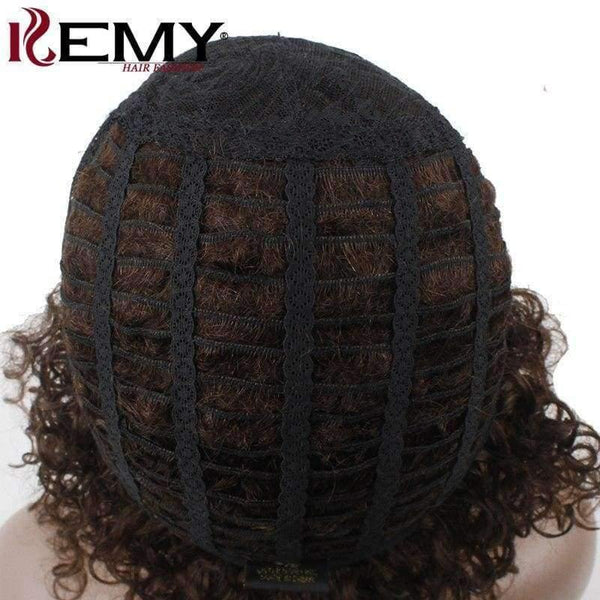 Planet Gates None Lace / 10inches / #2 Short Human Hair Wigs For Black Women 150% Density Side Part hair extensions Wigs Brazilian Remy Afro Kinky Curly Wigs KEMY HAIR