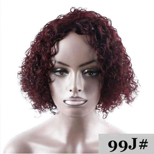 Planet Gates None Lace / 10inches / #99J Short Human Hair Wigs For Black Women 150% Density Side Part hair extensions Wigs Brazilian Remy Afro Kinky Curly Wigs KEMY HAIR