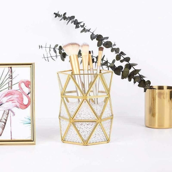 Planet Gates Nordic Style gold Pen Holder Brass Geometric Desk Multi-function Desk Storage Box Stationary Accessory Organizer H0170