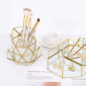 Planet Gates Nordic Style gold Pen Holder Brass Geometric Desk Multi-function Desk Storage Box Stationary Accessory Organizer H0170