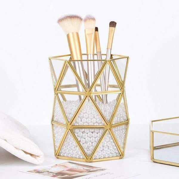 Planet Gates Nordic Style gold Pen Holder Brass Geometric Desk Multi-function Desk Storage Box Stationary Accessory Organizer H0170