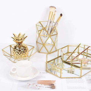 Planet Gates Nordic Style gold Pen Holder Brass Geometric Desk Multi-function Desk Storage Box Stationary Accessory Organizer H0170