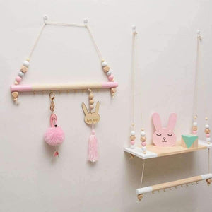 Planet Gates Nordic Style Wooden Hanging Wall Shelf DIY Wood Beads Storage Shelf Organization Shelf Kids Room Wall Home Decor