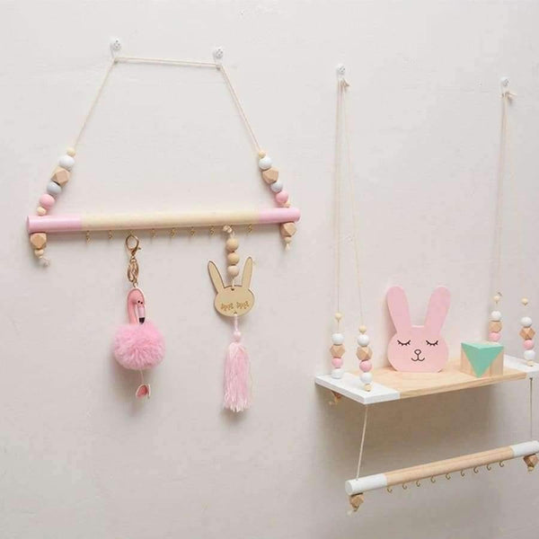 Planet Gates Nordic Style Wooden Hanging Wall Shelf DIY Wood Beads Storage Shelf Organization Shelf Kids Room Wall Home Decor