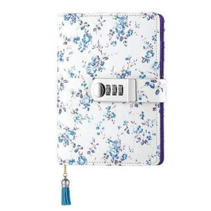 Planet Gates normal button blue / 135 X 185 mm A6 name customize Korean lock leather notebook writing pads kawaii flower women girl gift loose leaf password lockable diary