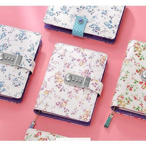 A6 Name Customize Korean Lock Leather Notebook Writing Pads Kawaii Flower Women Girl Gift Loose Leaf Password Lockable Diary