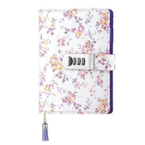 Planet Gates normal button pink / 135 X 185 mm A6 name customize Korean lock leather notebook writing pads kawaii flower women girl gift loose leaf password lockable diary
