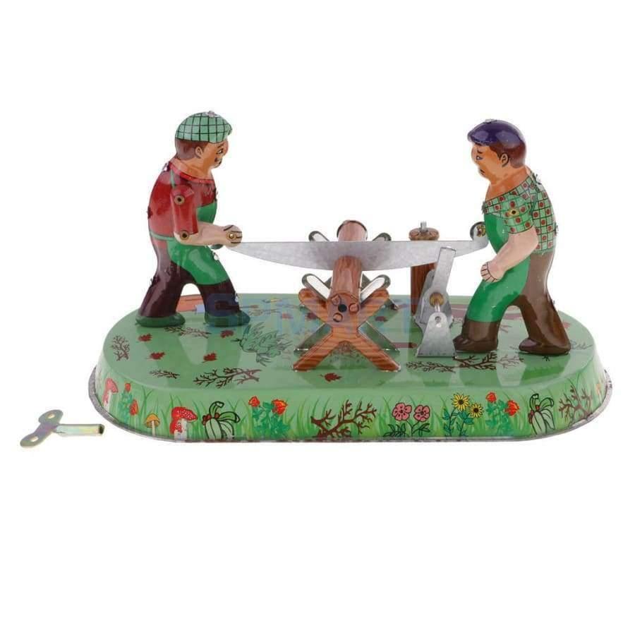 Planet Gates Novelty Farmers Sawmilling Activity Wind-up Clockwork Retro Classic Vintage Tin Toy Adult's Collectible Gifts