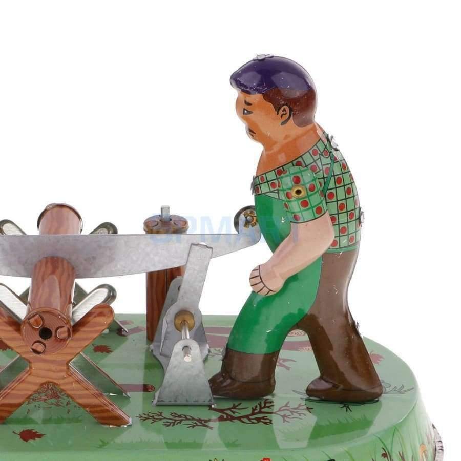 Planet Gates Novelty Farmers Sawmilling Activity Wind-up Clockwork Retro Classic Vintage Tin Toy Adult's Collectible Gifts